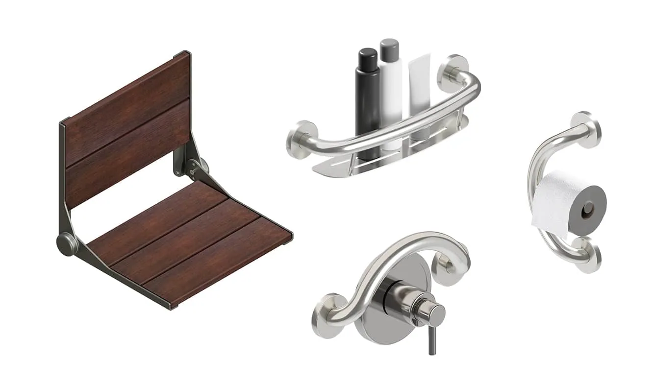 Healthcraft Bundle Bamboo Shower Seat + 3 Grab Bars - Bellaby's Accessibility grab bar accessory