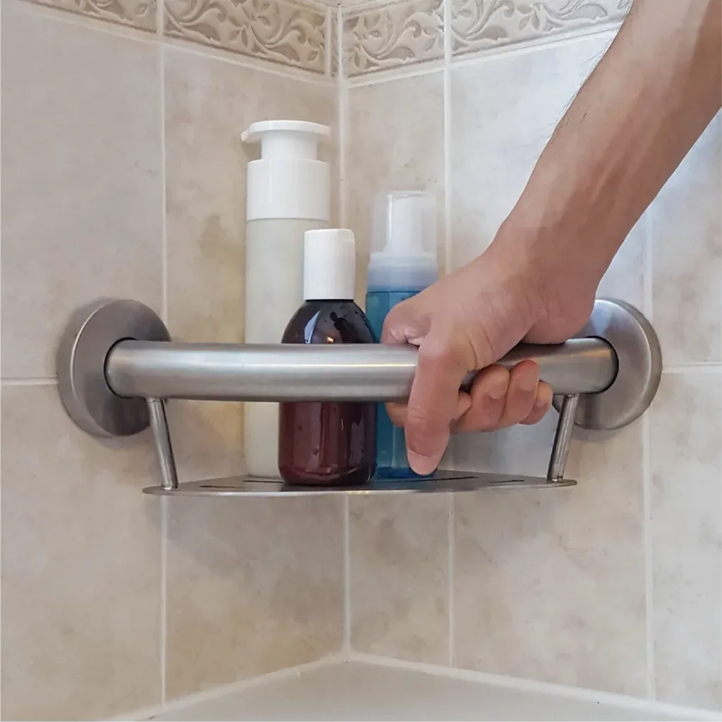 Healthcraft Grab Bar Corner Shelf B - Bellaby's Accessibility grab bar accessory