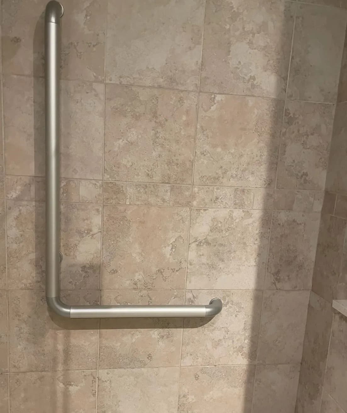 L Shaped Grab Bar Shower 1 - Bellaby's Accessibility railing or handrail installation